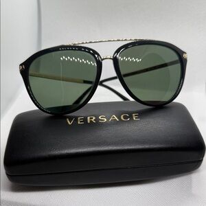 Versace Black and Gold Aviator Sunglasses Unisex
